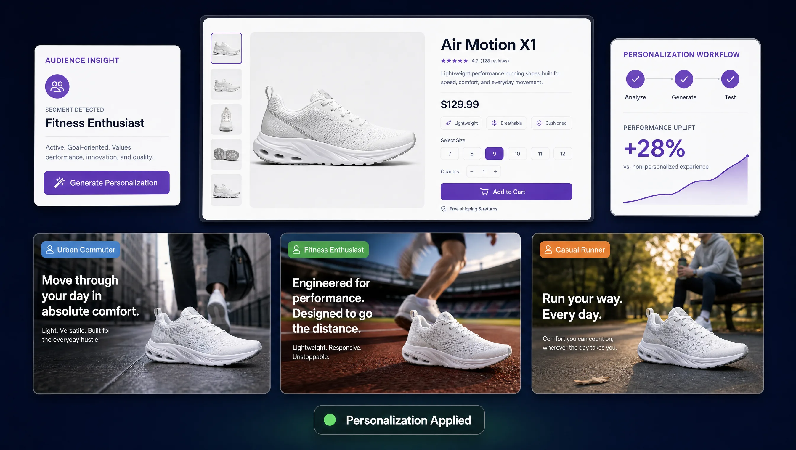 Same product dynamically adapted for multiple audience segments