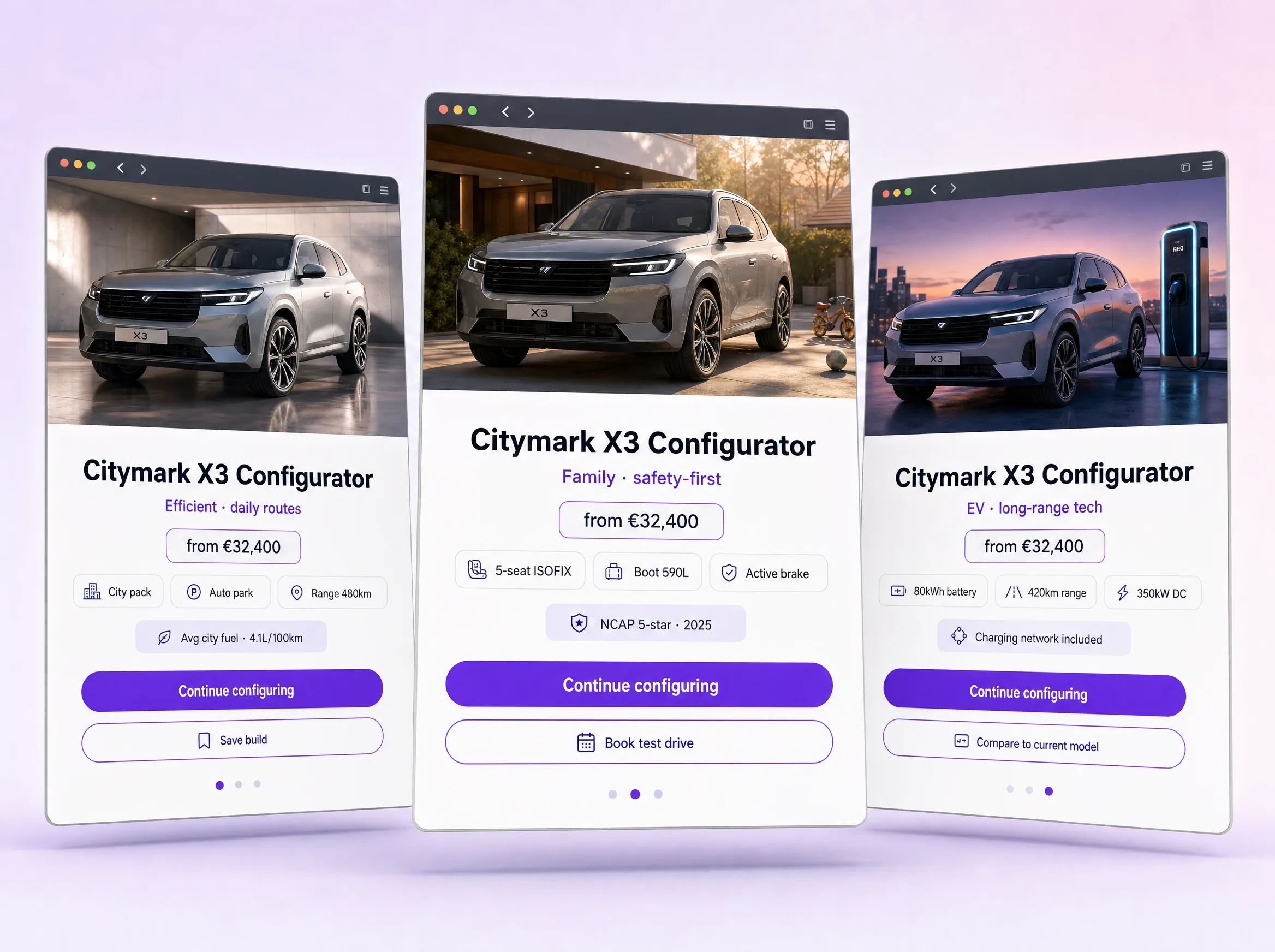 Used-car listings, restyled per buyer.