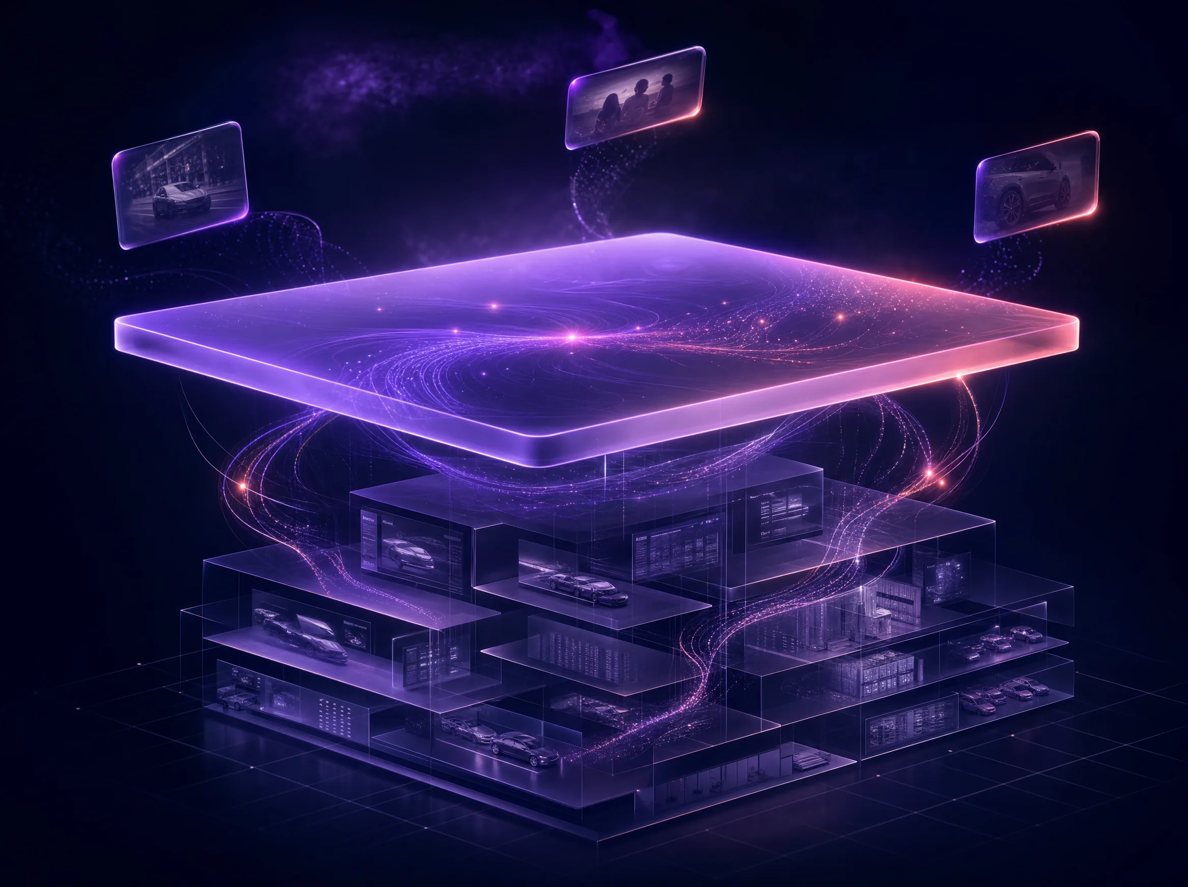 Architectural visual — Cypien composition layer over the automotive stack.